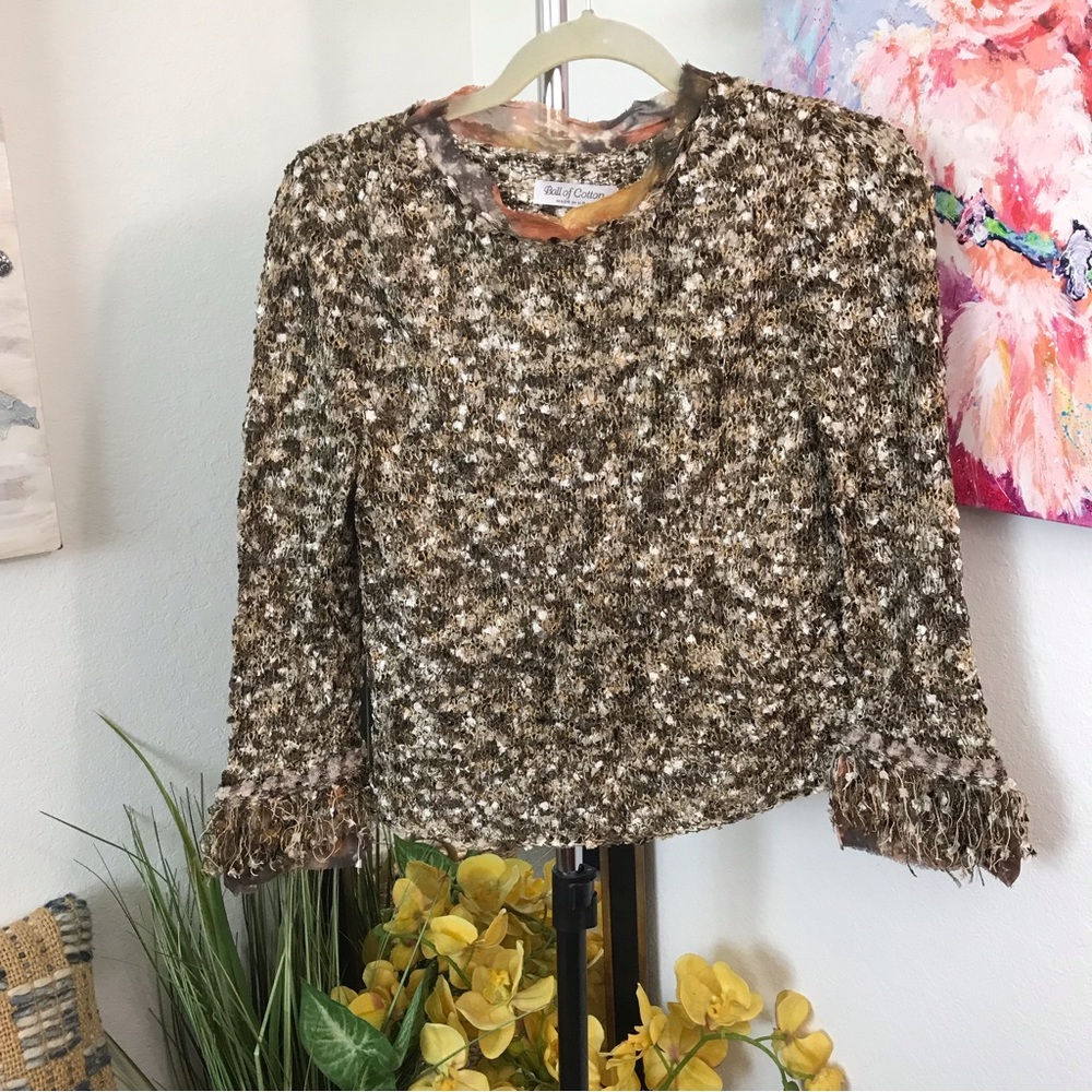 Ball Of Cotton Fringe Sleeve Sweater Size M